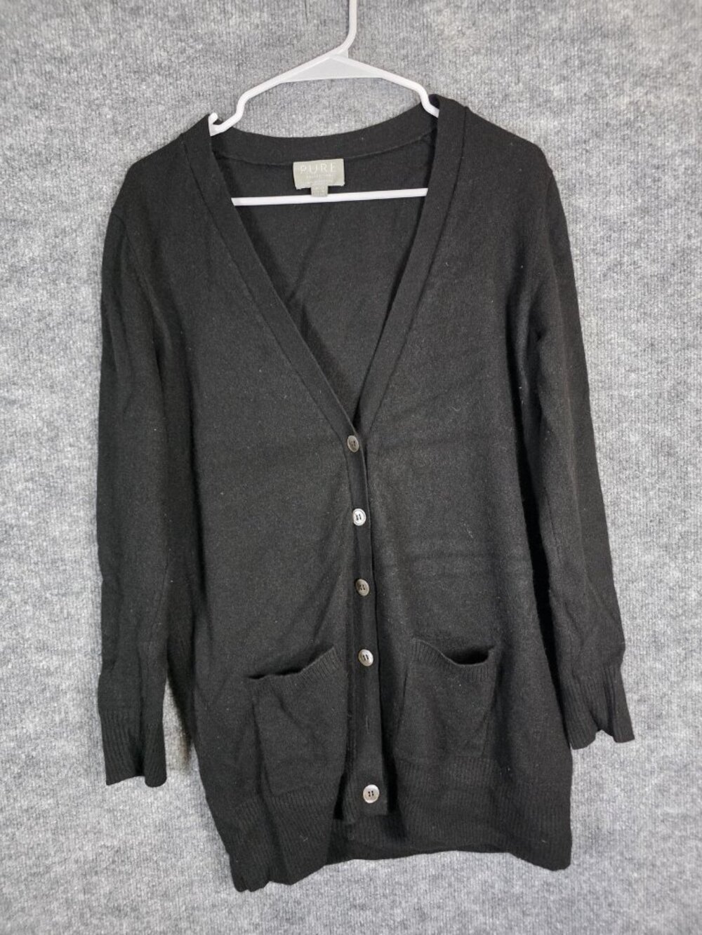 Pure Collection Sweater Womens 6 Black Cashmere Cardigan Missing Button Lint